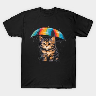 American Shorthair Rainy Day With Umbrella T-Shirt